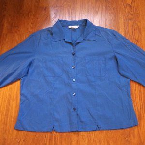 Blue 100% Silk Anna and Frank 3/4 Sleeve Button Down Blouse Women's XL